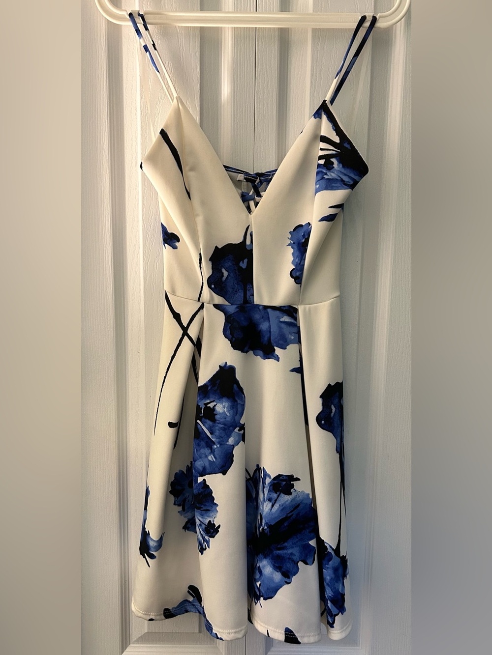White Summer Dress with Blue Floral Print